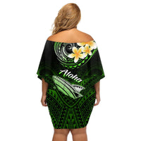 Hawaii Off Shoulder Short Dress Polynesian Shark with Kakau Green Version LT01 - Polynesian Pride