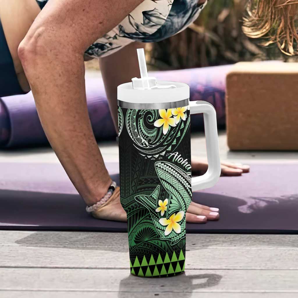 Hawaii Tumbler With Handle Polynesian Shark with Kakau Green Version LT01 - Polynesian Pride