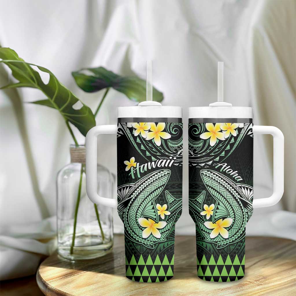 Hawaii Tumbler With Handle Polynesian Shark with Kakau Green Version LT01 - Polynesian Pride