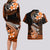 Hawaii Couples Matching Long Sleeve Bodycon Dress and Hawaiian Shirt Polynesian Shark with Kakau Orange Version LT01 - Polynesian Pride