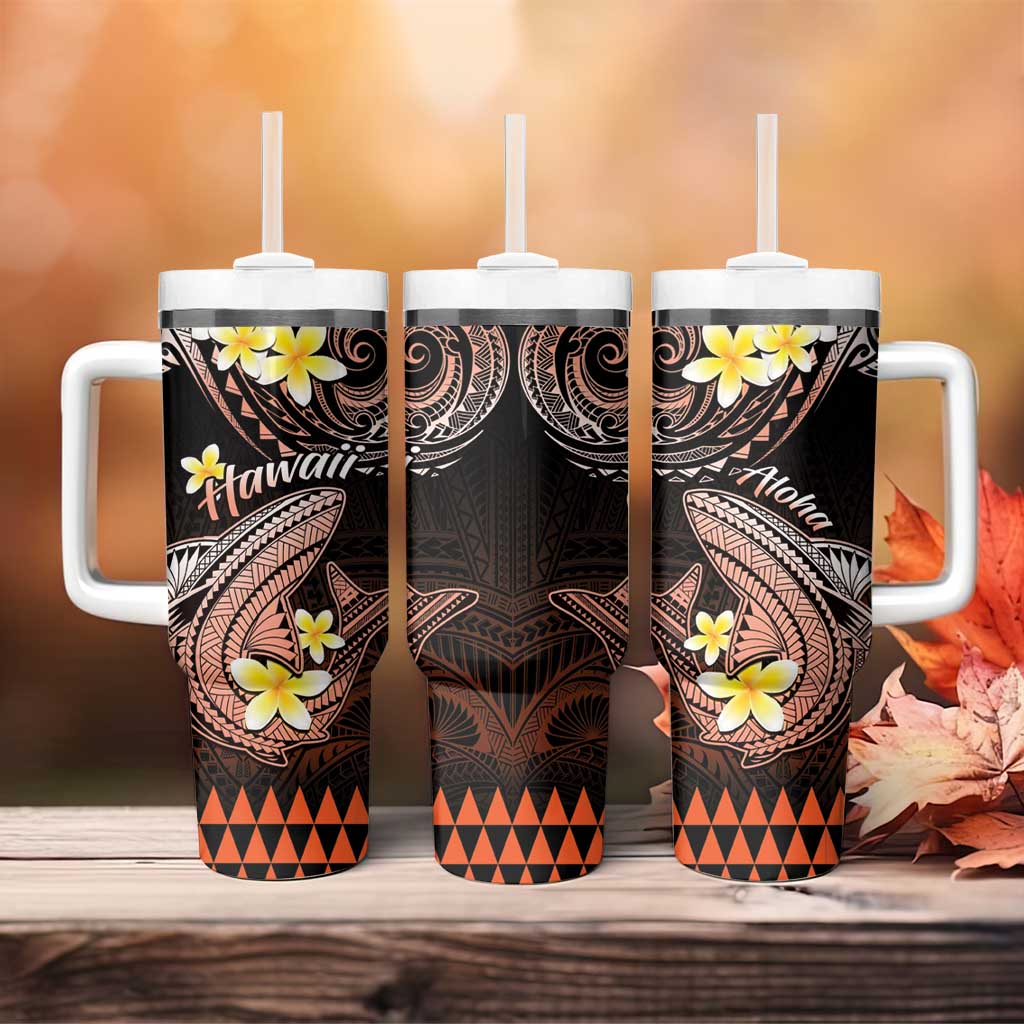 Hawaii Tumbler With Handle Polynesian Shark with Kakau Orange Version LT01 - Polynesian Pride