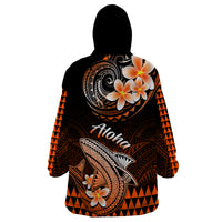 Hawaii Wearable Blanket Hoodie Polynesian Shark with Kakau Orange Version LT01 - Polynesian Pride