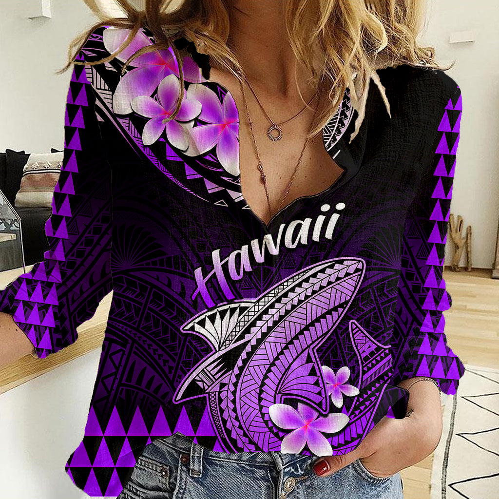 Hawaii Women Casual Shirt Polynesian Shark with Kakau Purple Version LT01 Female Purple - Polynesian Pride