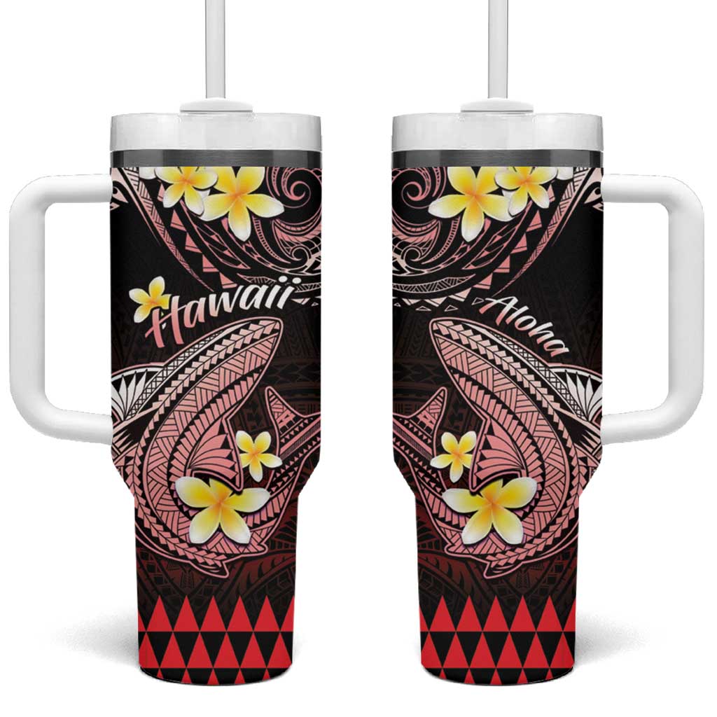 Hawaii Tumbler With Handle Polynesian Shark with Kakau Red Version LT01 One Size: 40 oz Red - Polynesian Pride