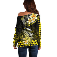 Hawaii Off Shoulder Sweater Polynesian Shark with Kakau Yellow Version LT01 - Polynesian Pride