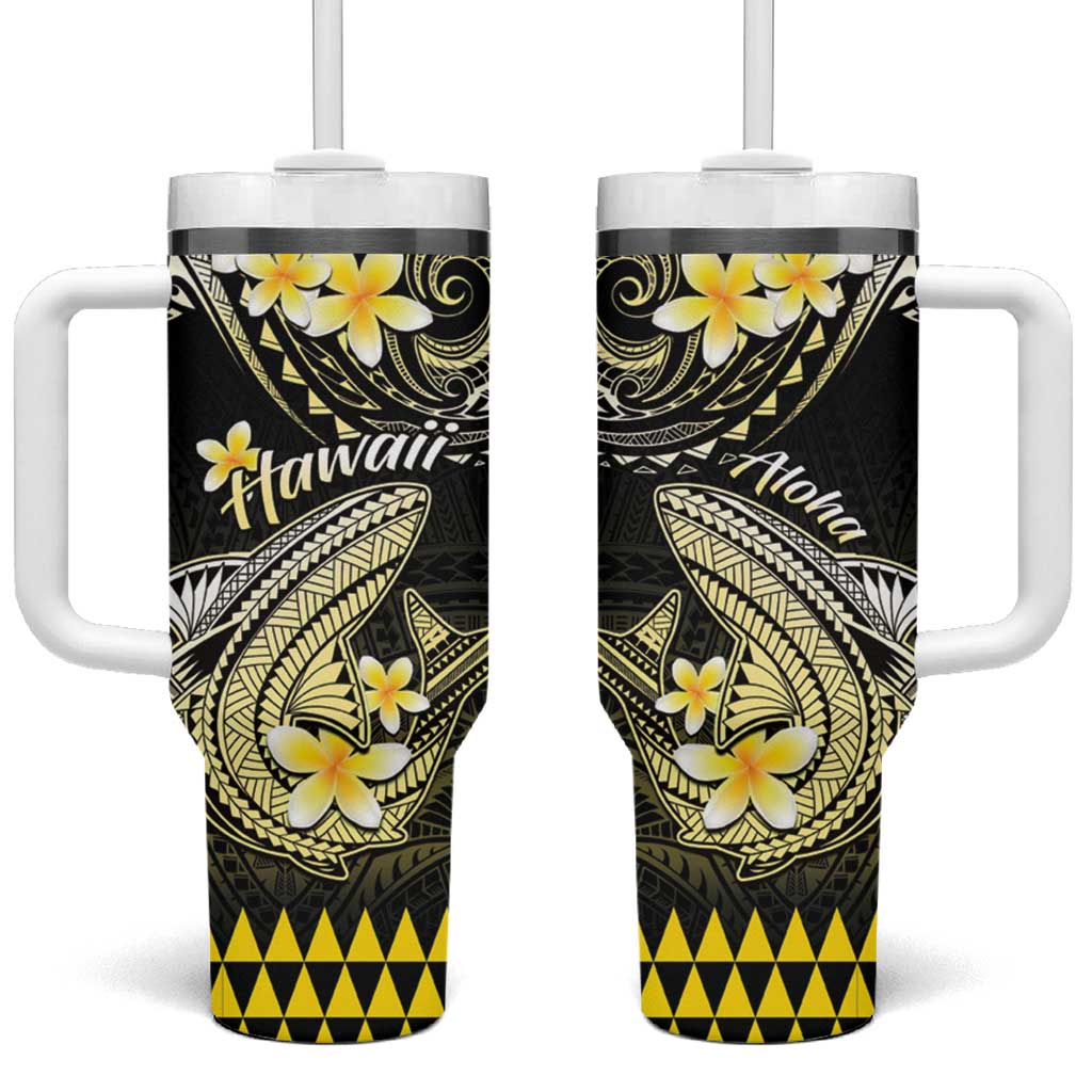 Hawaii Tumbler With Handle Polynesian Shark with Kakau Yellow Version LT01 One Size: 40 oz Yellow - Polynesian Pride