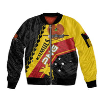 Custom PNG Sleeve Zip Bomber Jacket The Kumuls Are On A Roll LT01 Unisex Black - Polynesian Pride