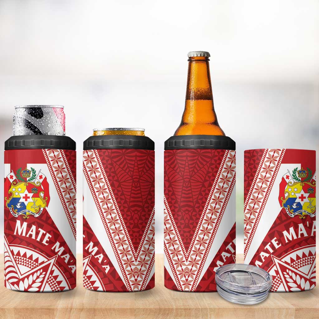 Tonga Rugby Mate Maa 4 in 1 Can Cooler Tumbler Ngatu Pattern LT01 - Polynesian Pride