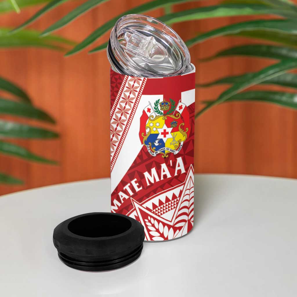 Tonga Rugby Mate Maa 4 in 1 Can Cooler Tumbler Ngatu Pattern LT01 - Polynesian Pride