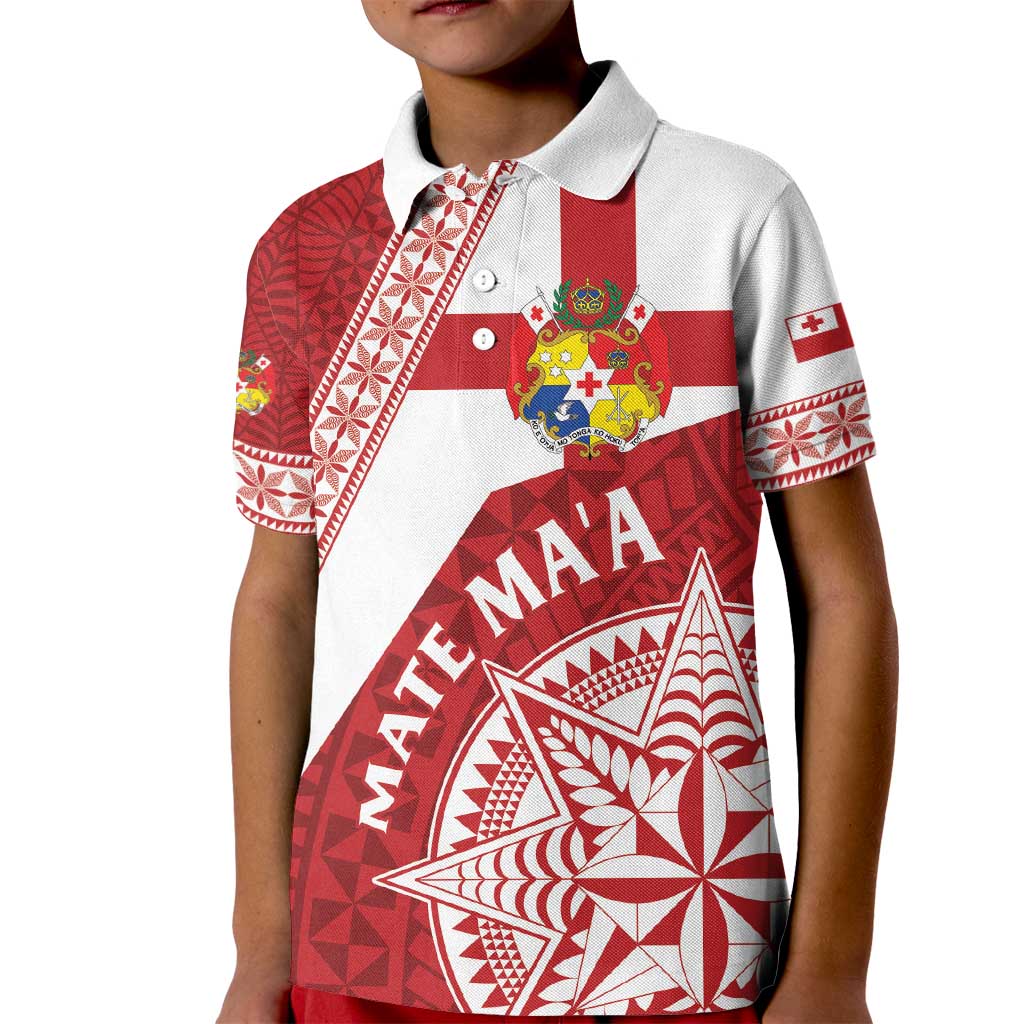 Custom Tonga Rugby Mate Maa Kid Polo Shirt Ngatu Pattern LT01 Kid Red - Polynesian Pride