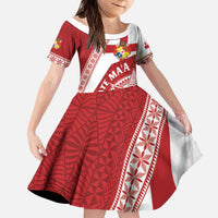 Custom Tonga Rugby Mate Maa Kid Short Sleeve Dress Ngatu Pattern LT01 KID Red - Polynesian Pride