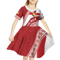 Custom Tonga Rugby Mate Maa Kid Short Sleeve Dress Ngatu Pattern LT01 - Polynesian Pride