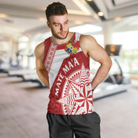 Custom Tonga Rugby Mate Maa Men Tank Top Ngatu Pattern LT01 Red - Polynesian Pride