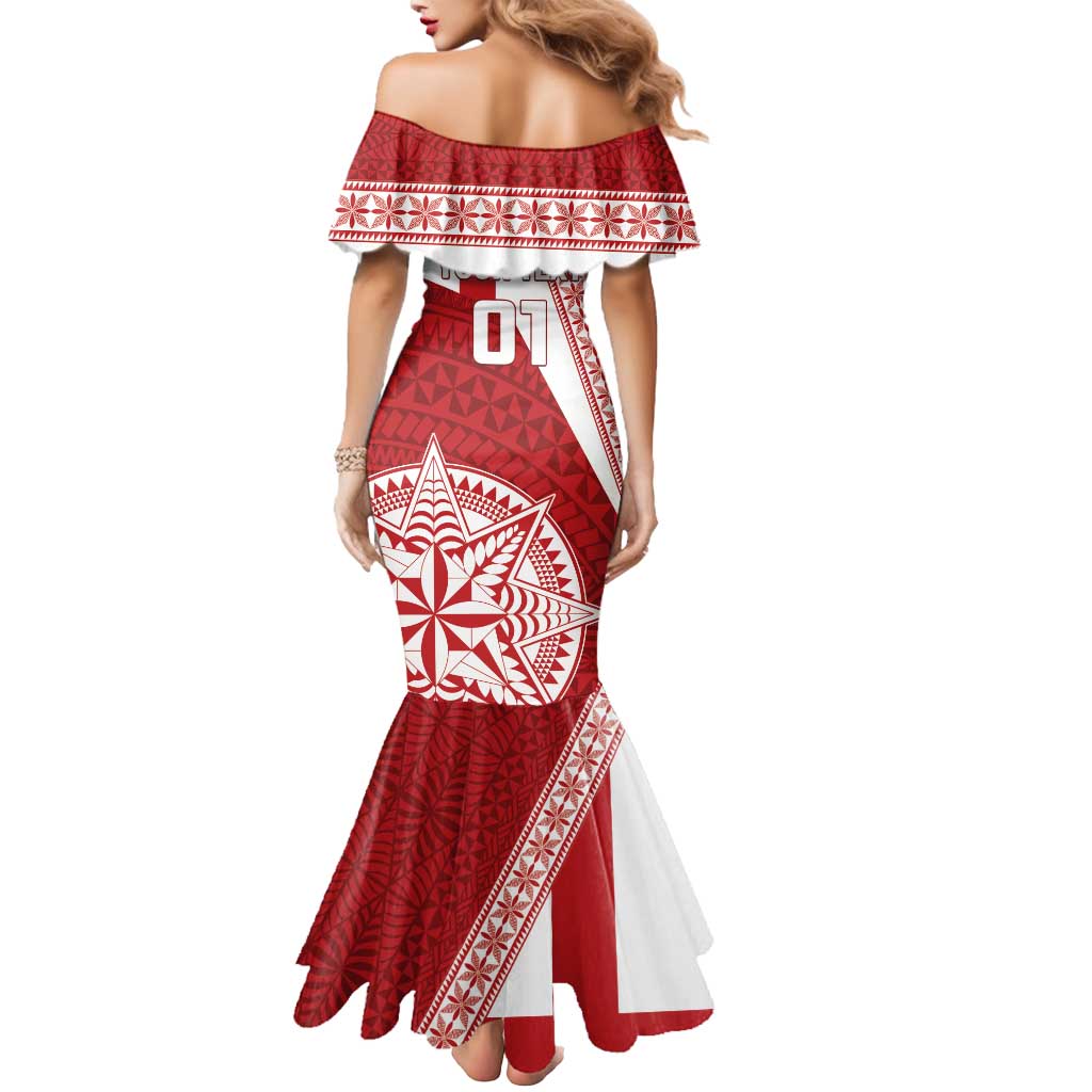 Custom Tonga Rugby Mate Maa Mermaid Dress Ngatu Pattern LT01 - Polynesian Pride