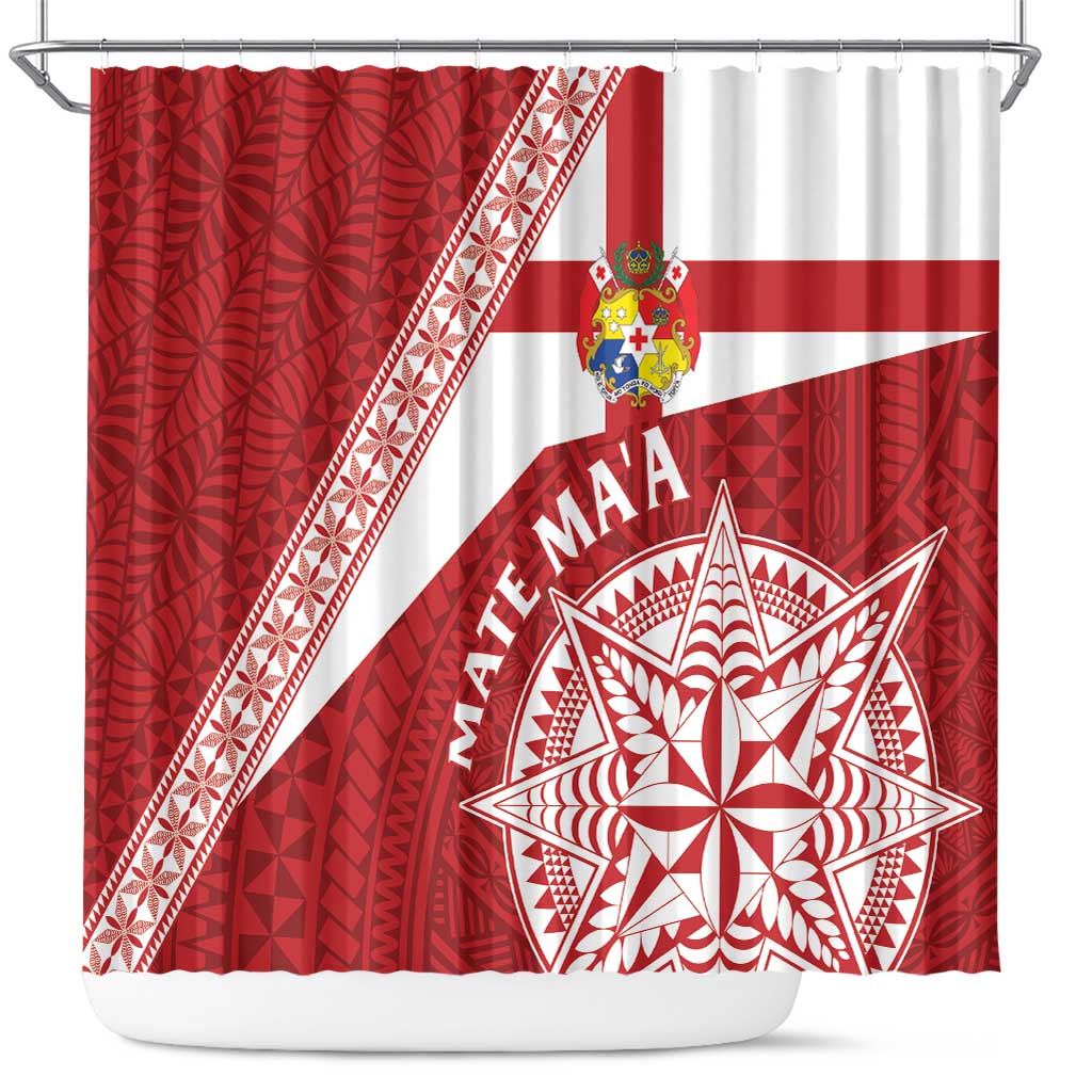 Tonga Rugby Mate Maa Shower Curtain Ngatu Pattern LT01 Red - Polynesian Pride