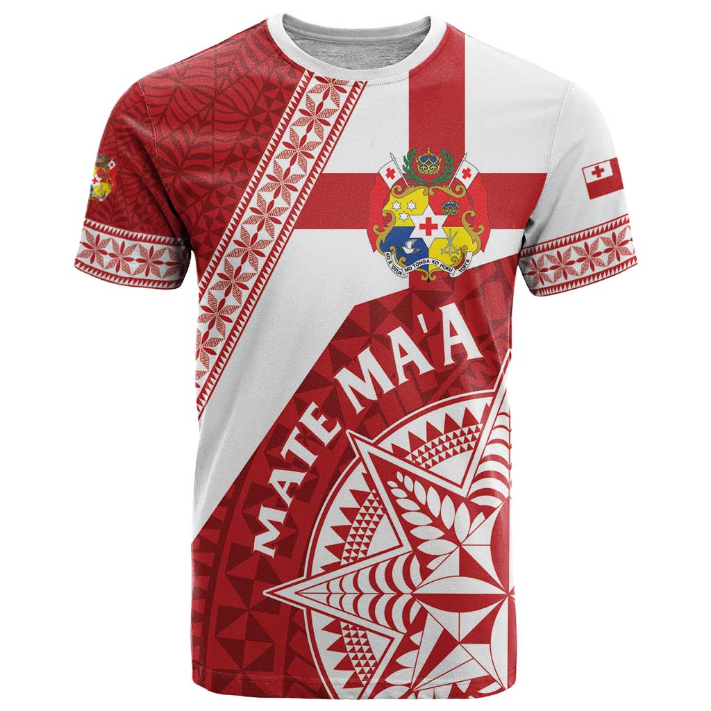 Custom Tonga Rugby Mate Maa T Shirt Ngatu Pattern LT01 Red - Polynesian Pride