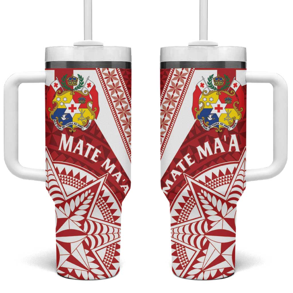 Tonga Rugby Mate Maa Tumbler With Handle Ngatu Pattern LT01 One Size: 40 oz Red - Polynesian Pride