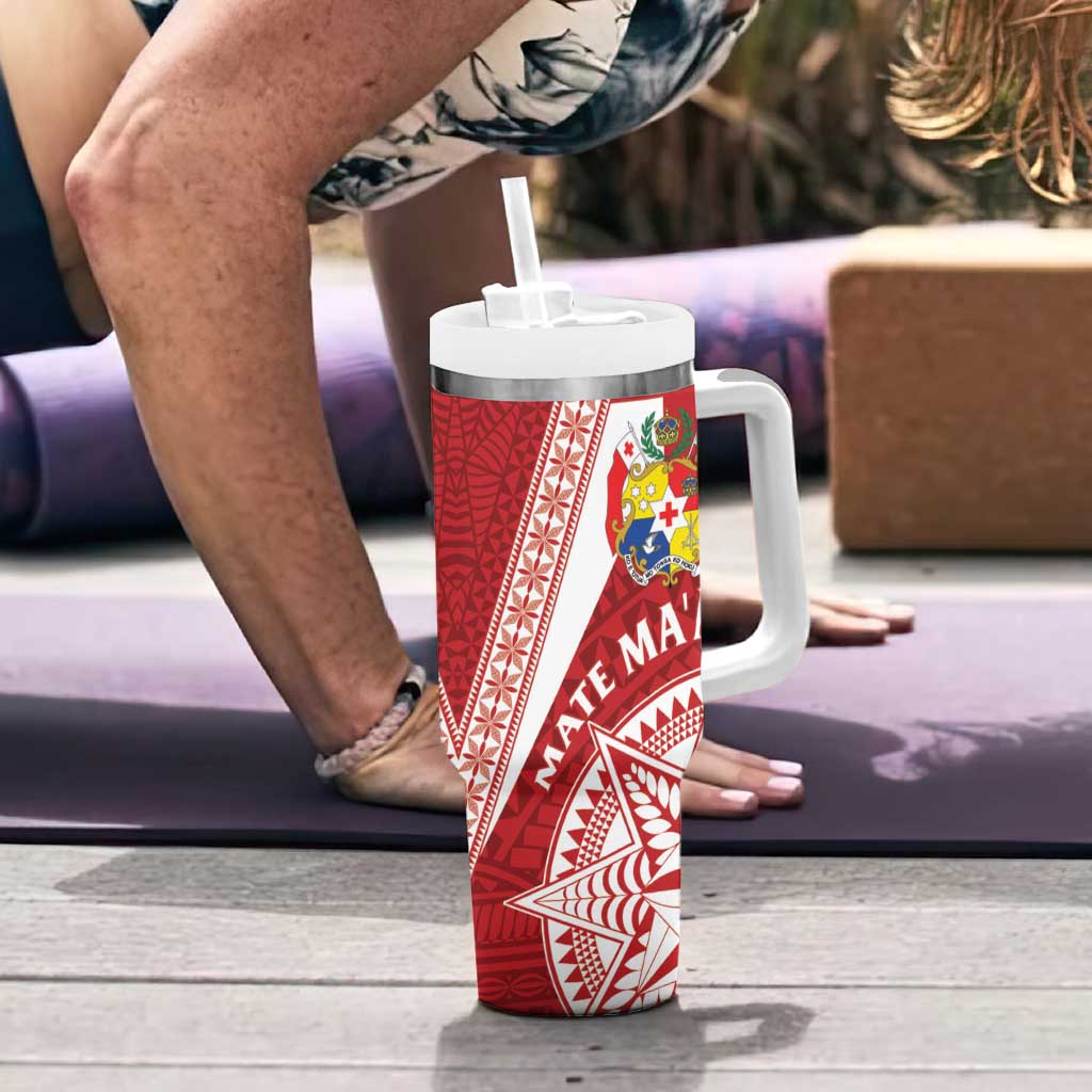 Tonga Rugby Mate Maa Tumbler With Handle Ngatu Pattern LT01 - Polynesian Pride