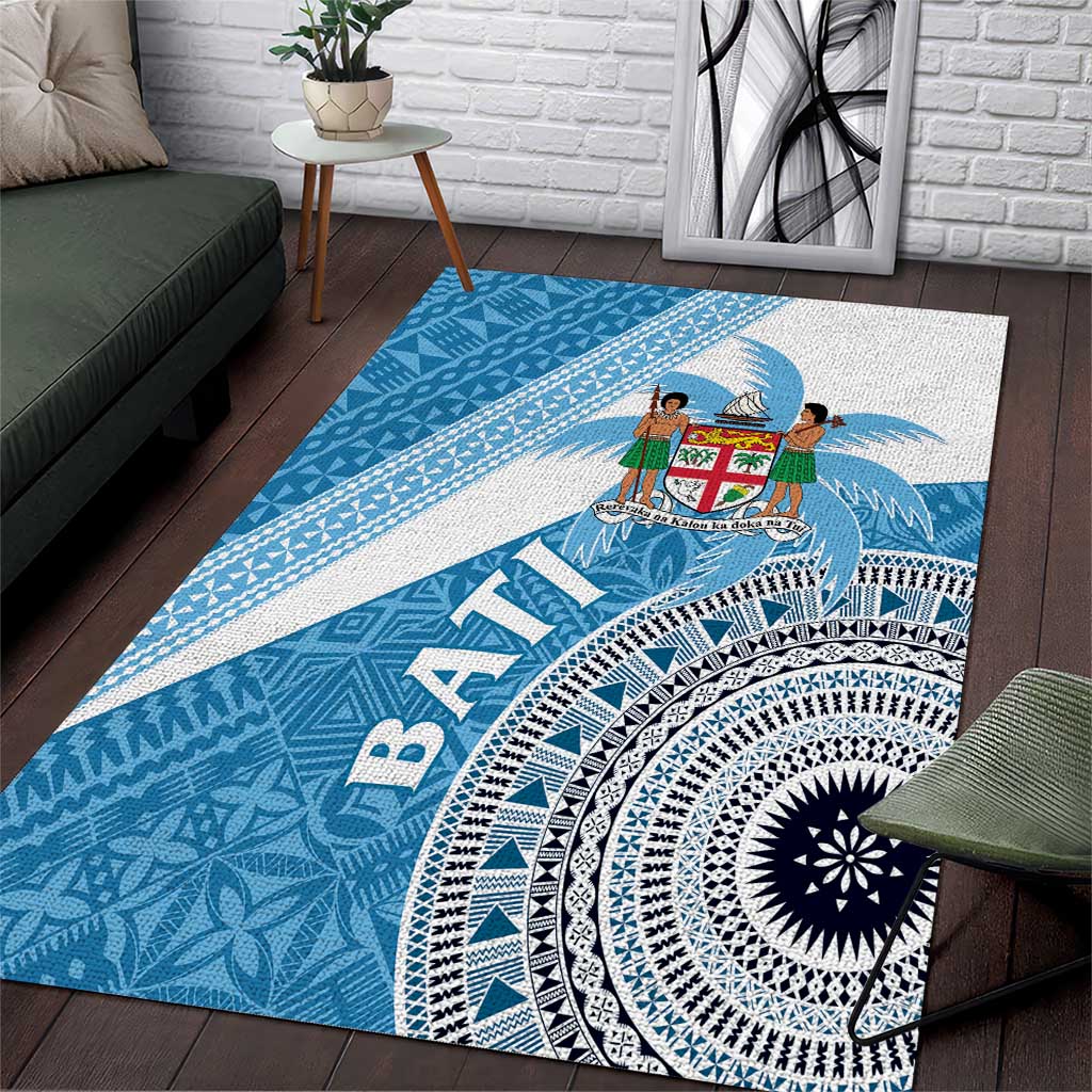 Fiji Rugby Bati Area Rug Tapa Pattern LT01 Blue - Polynesian Pride
