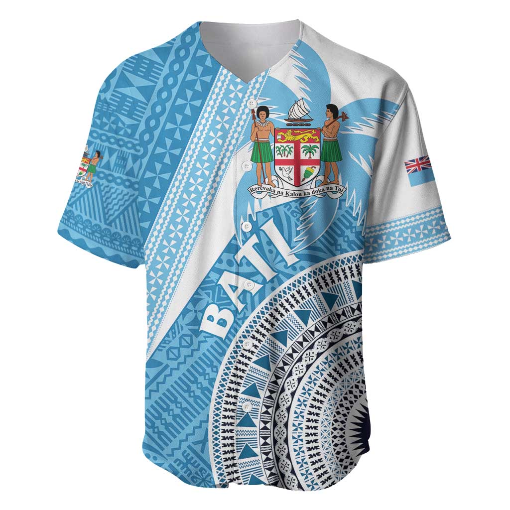 Custom Fiji Rugby Bati Baseball Jersey Tapa Pattern LT01 Blue - Polynesian Pride