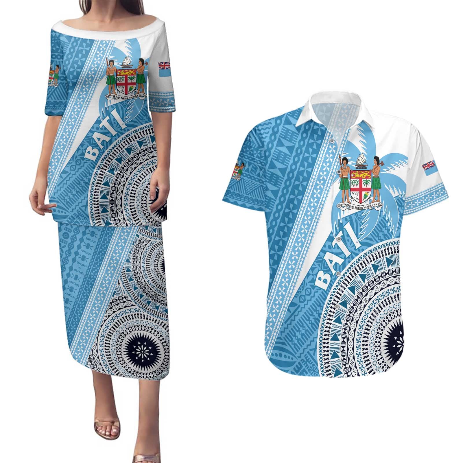 Custom Fiji Rugby Bati Couples Matching Puletasi and Hawaiian Shirt Tapa Pattern