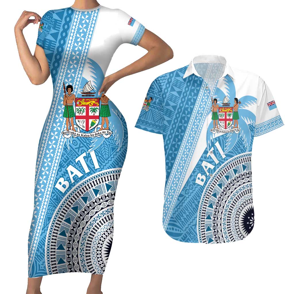 Custom Fiji Rugby Bati Couples Matching Short Sleeve Bodycon Dress and Hawaiian Shirt Tapa Pattern