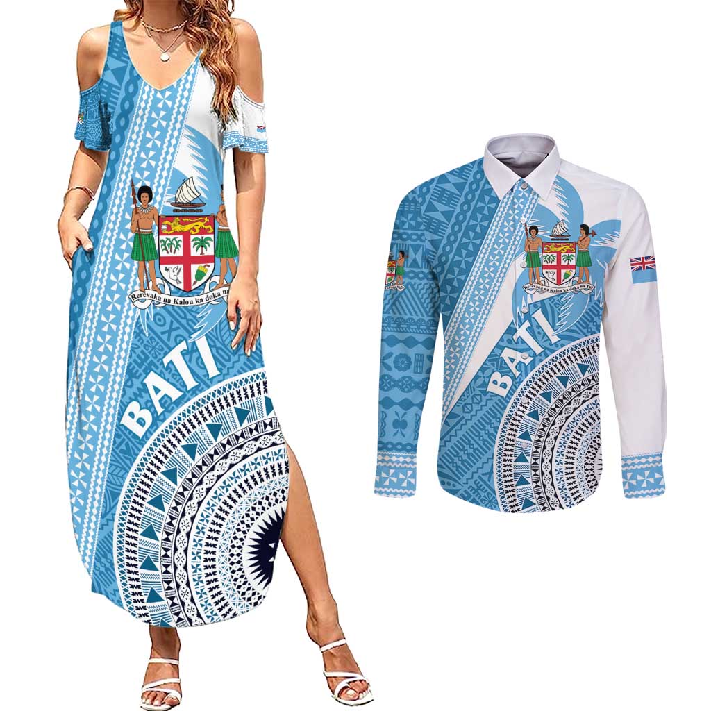 Custom Fiji Rugby Bati Couples Matching Summer Maxi Dress and Long Sleeve Button Shirt Tapa Pattern