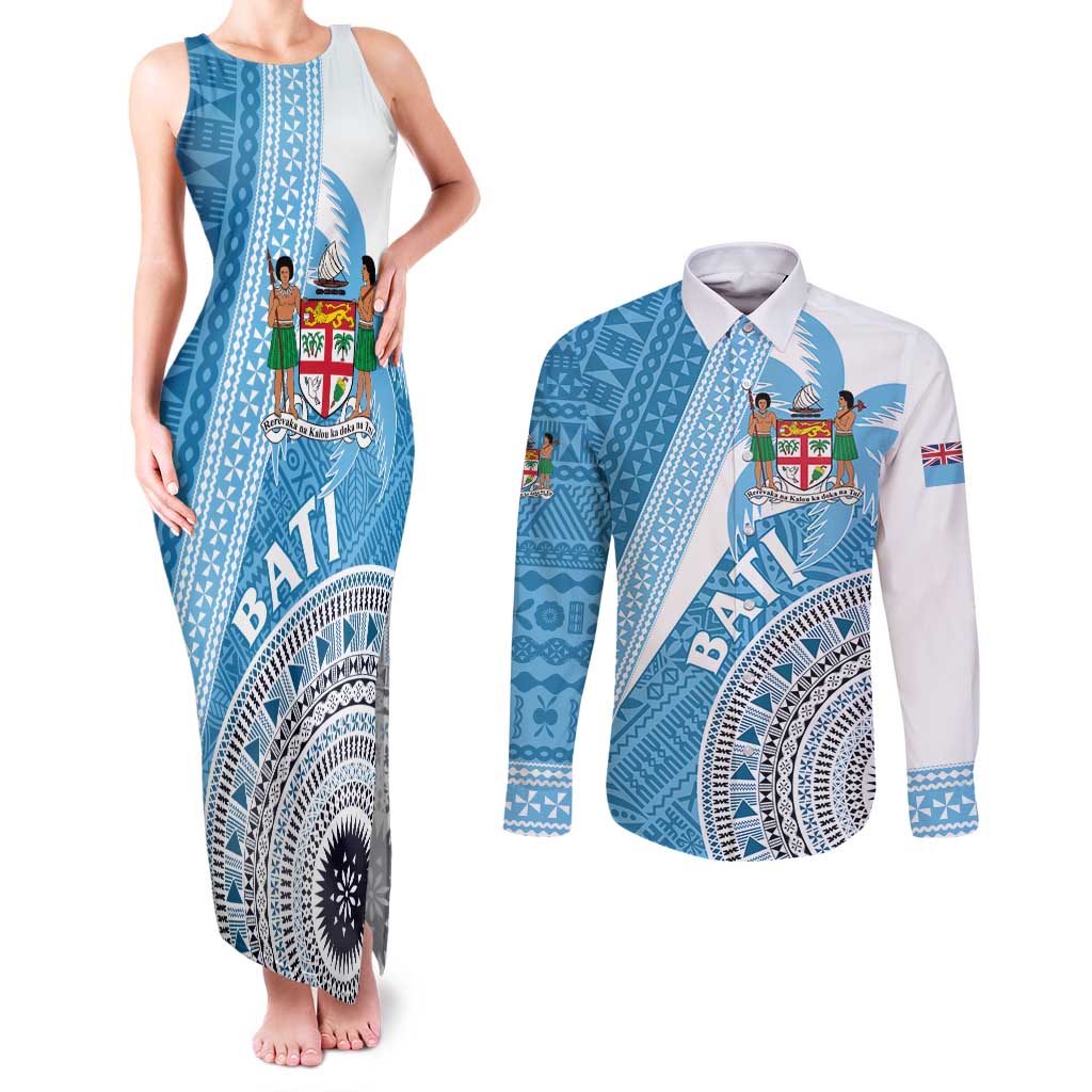 Custom Fiji Rugby Bati Couples Matching Tank Maxi Dress and Long Sleeve Button Shirt Tapa Pattern