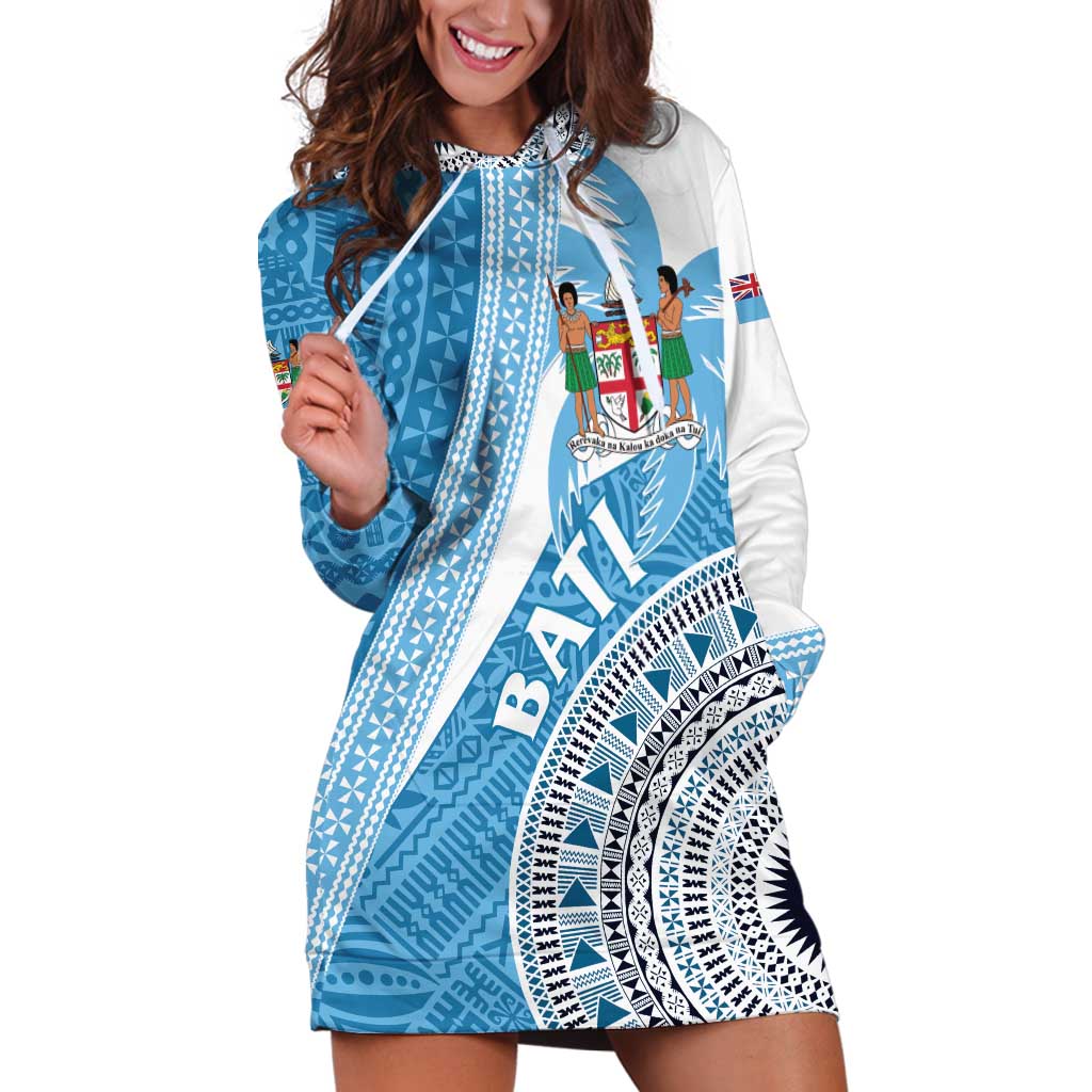 Custom Fiji Rugby Bati Hoodie Dress Tapa Pattern LT01 Blue - Polynesian Pride