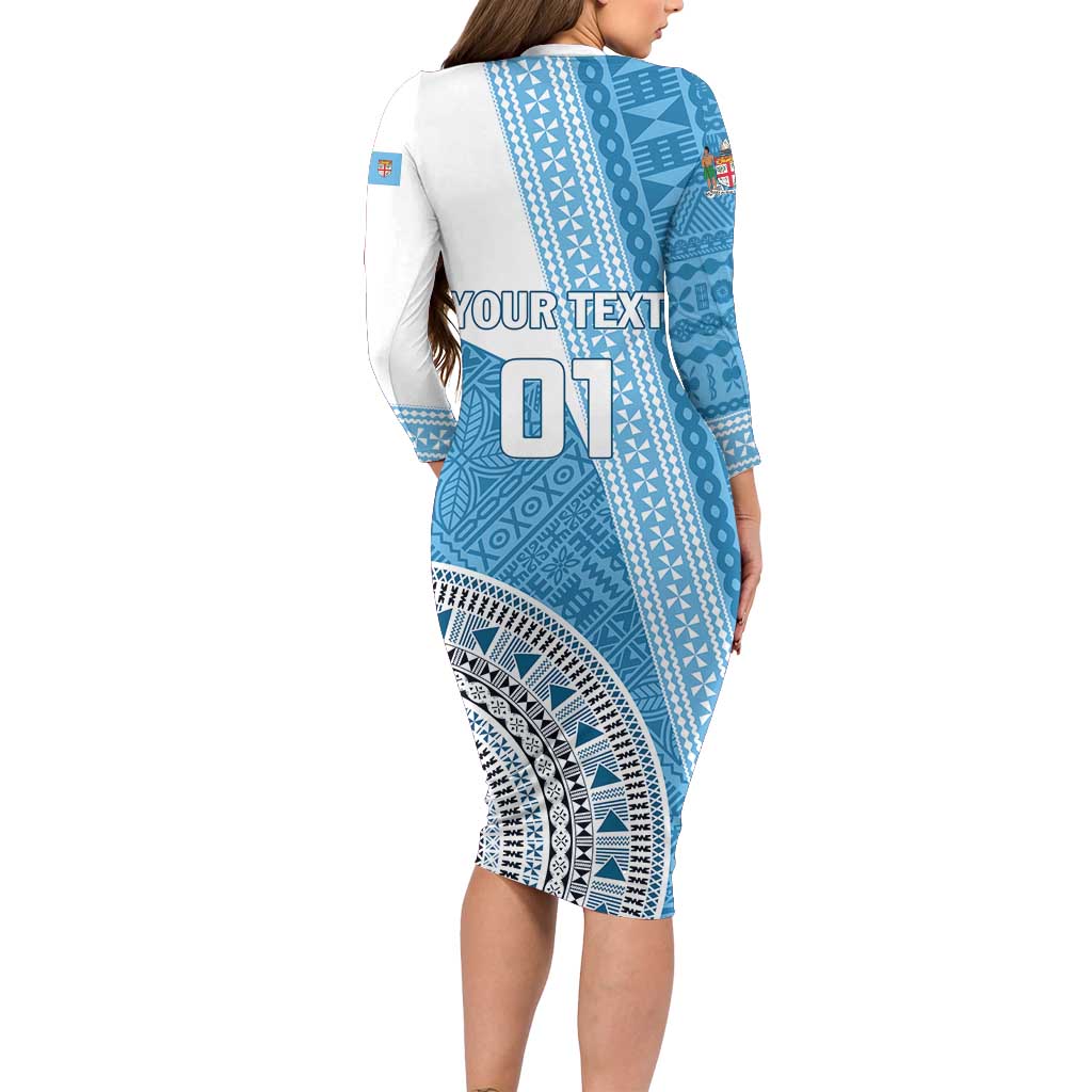 Custom Fiji Rugby Bati Long Sleeve Bodycon Dress Tapa Pattern LT01 - Polynesian Pride