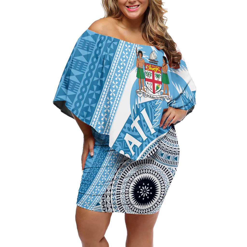 Custom Fiji Rugby Bati Off Shoulder Short Dress Tapa Pattern