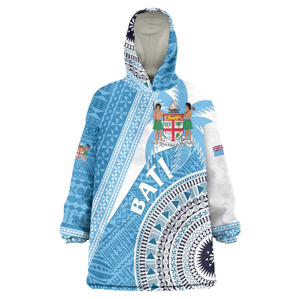 Custom Fiji Rugby Bati Wearable Blanket Hoodie Tapa Pattern LT01 One Size Blue - Polynesian Pride