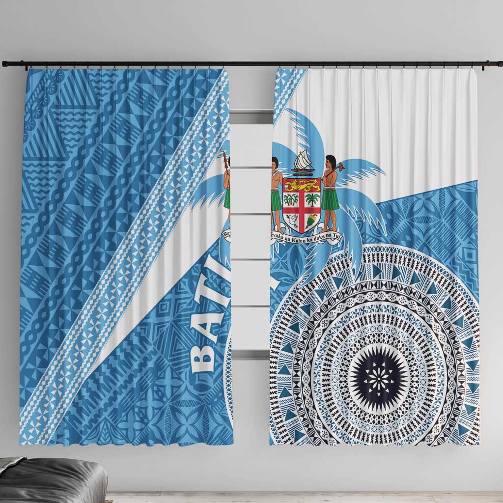 Fiji Rugby Bati Window Curtain Tapa Pattern LT01 With Hooks Blue - Polynesian Pride