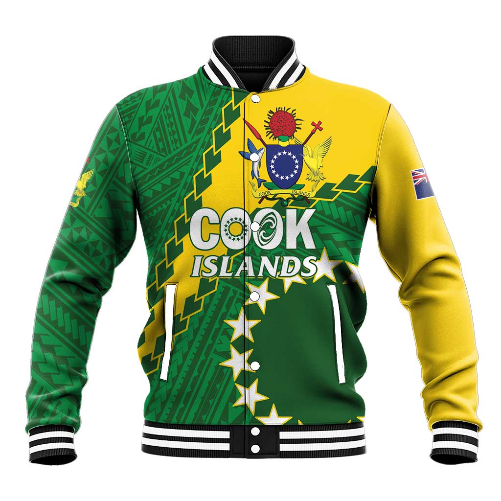 Custom Cook Islands Rugby Kukis Baseball Jacket Circle Stars LT01 Unisex Green - Polynesian Pride