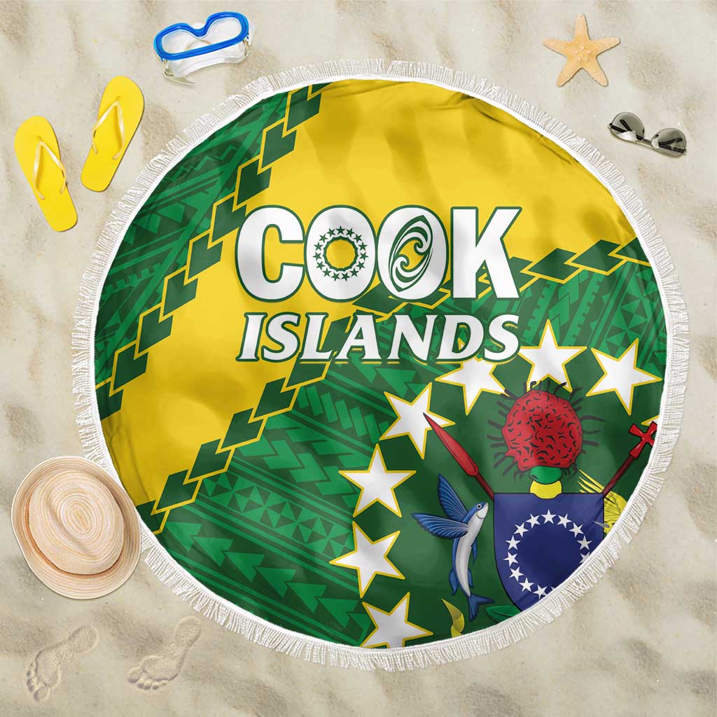 Cook Islands Rugby Kukis Beach Blanket Circle Stars LT01 One Size 150cm Green - Polynesian Pride