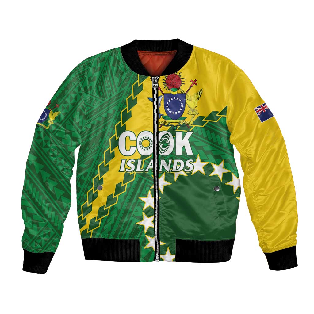 Custom Cook Islands Rugby Kukis Bomber Jacket Circle Stars LT01 Unisex Green - Polynesian Pride