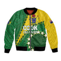 Custom Cook Islands Rugby Kukis Bomber Jacket Circle Stars LT01 Unisex Green - Polynesian Pride