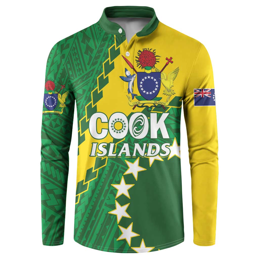 Custom Cook Islands Rugby Kukis Button Sweatshirt Circle Stars LT01 Green - Polynesian Pride