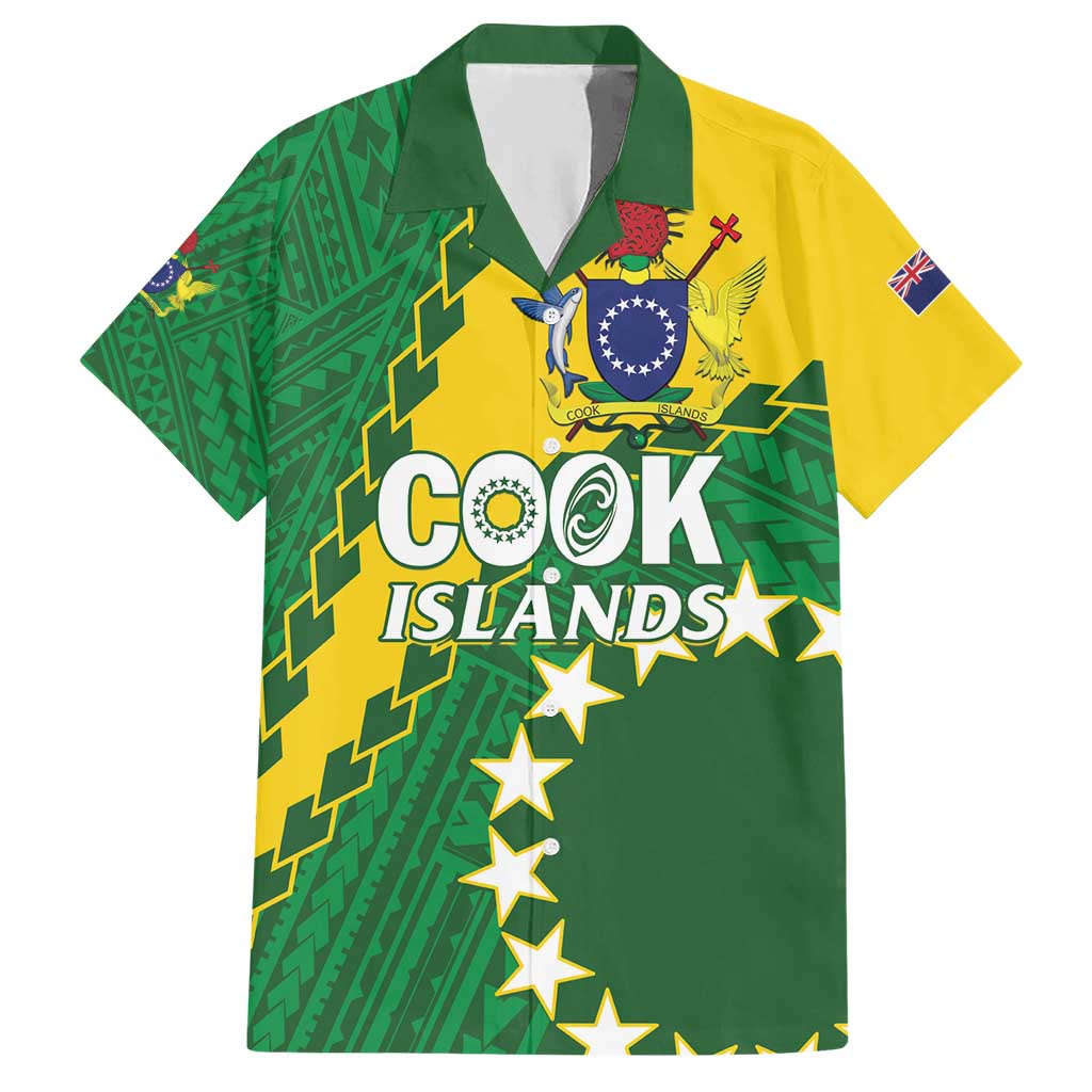 Custom Cook Islands Rugby Kukis Hawaiian Shirt Circle Stars LT01 Green - Polynesian Pride