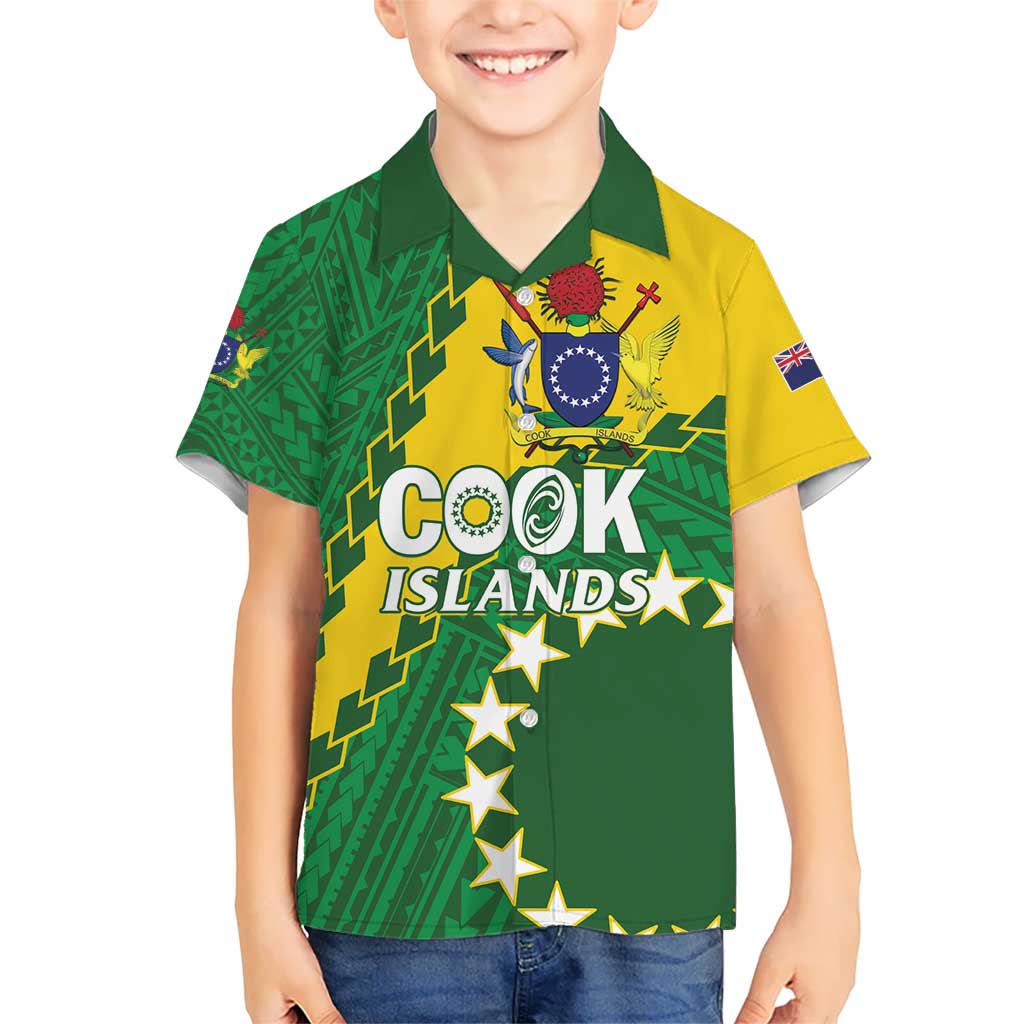 Custom Cook Islands Rugby Kukis Kid Hawaiian Shirt Circle Stars LT01 Kid Green - Polynesian Pride