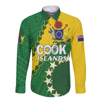 Custom Cook Islands Rugby Kukis Long Sleeve Button Shirt Circle Stars LT01 Unisex Green - Polynesian Pride