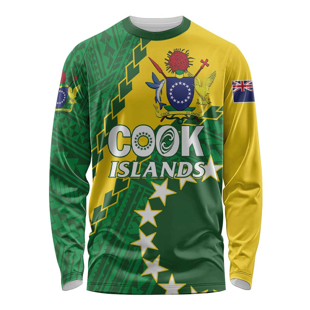 Custom Cook Islands Rugby Kukis Long Sleeve Shirt Circle Stars LT01 Unisex Green - Polynesian Pride