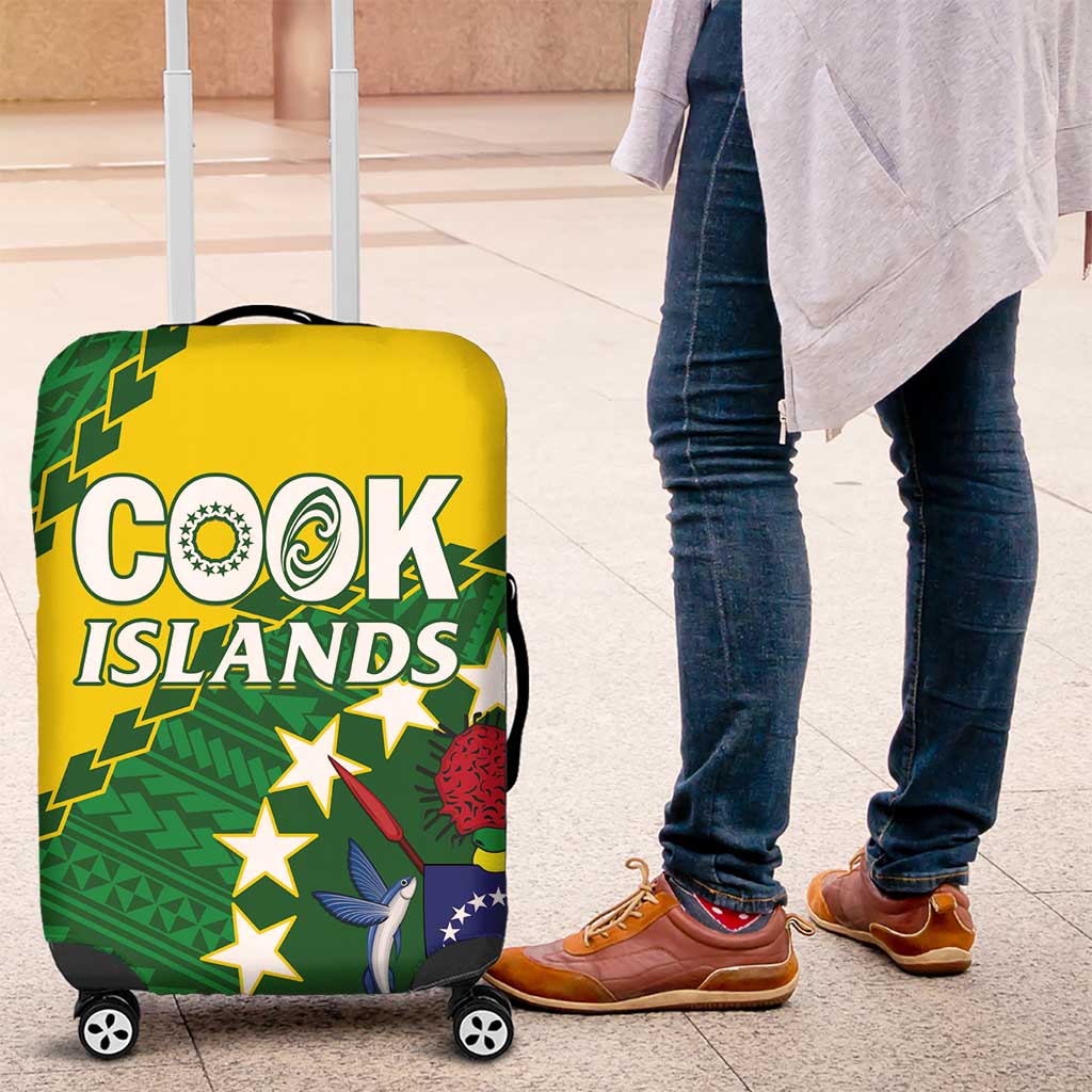 Cook Islands Rugby Kukis Luggage Cover Circle Stars LT01 Green - Polynesian Pride