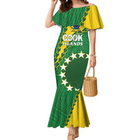 Custom Cook Islands Rugby Kukis Mermaid Dress Circle Stars LT01 Women Green - Polynesian Pride