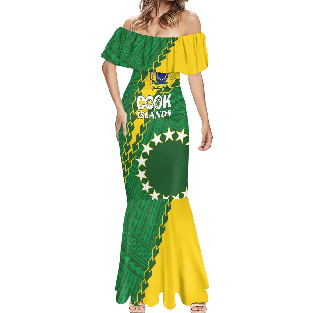Custom Cook Islands Rugby Kukis Mermaid Dress Circle Stars LT01 - Polynesian Pride