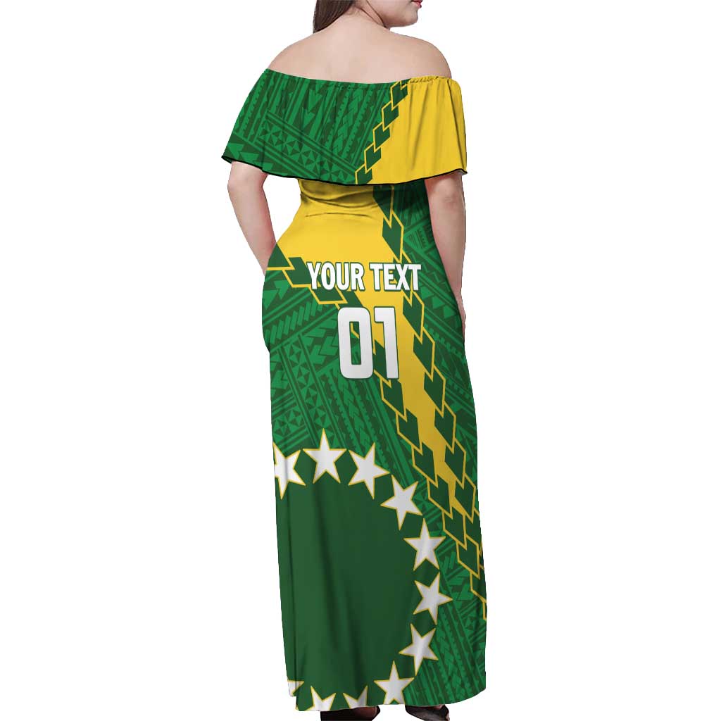 Custom Cook Islands Rugby Kukis Off Shoulder Maxi Dress Circle Stars LT01 - Polynesian Pride