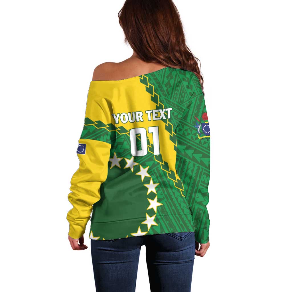 Custom Cook Islands Rugby Kukis Off Shoulder Sweater Circle Stars LT01 - Polynesian Pride