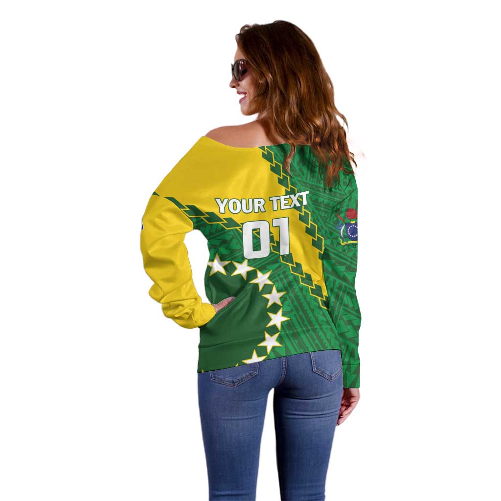 Custom Cook Islands Rugby Kukis Off Shoulder Sweater Circle Stars LT01 - Polynesian Pride