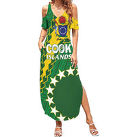 Custom Cook Islands Rugby Kukis Summer Maxi Dress Circle Stars LT01 Women Green - Polynesian Pride