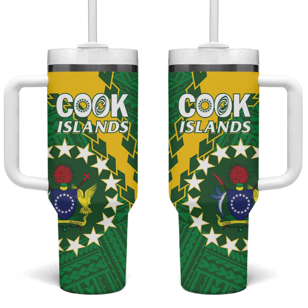 Cook Islands Rugby Kukis Tumbler With Handle Circle Stars LT01 One Size: 40 oz Green - Polynesian Pride